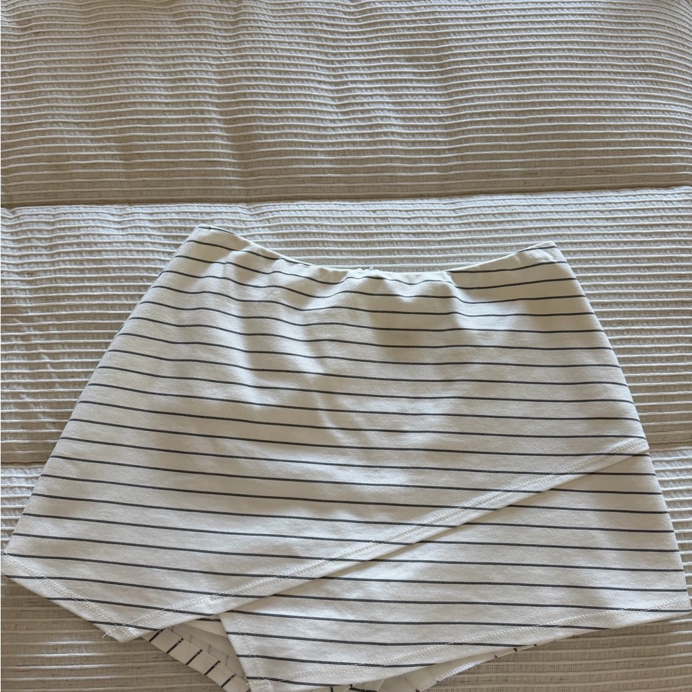 Lulu's White Mini Skort with Black Stripes